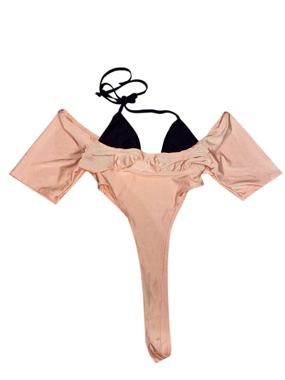 Peach high cut bodysuit purple attached bikini layered festival rave club